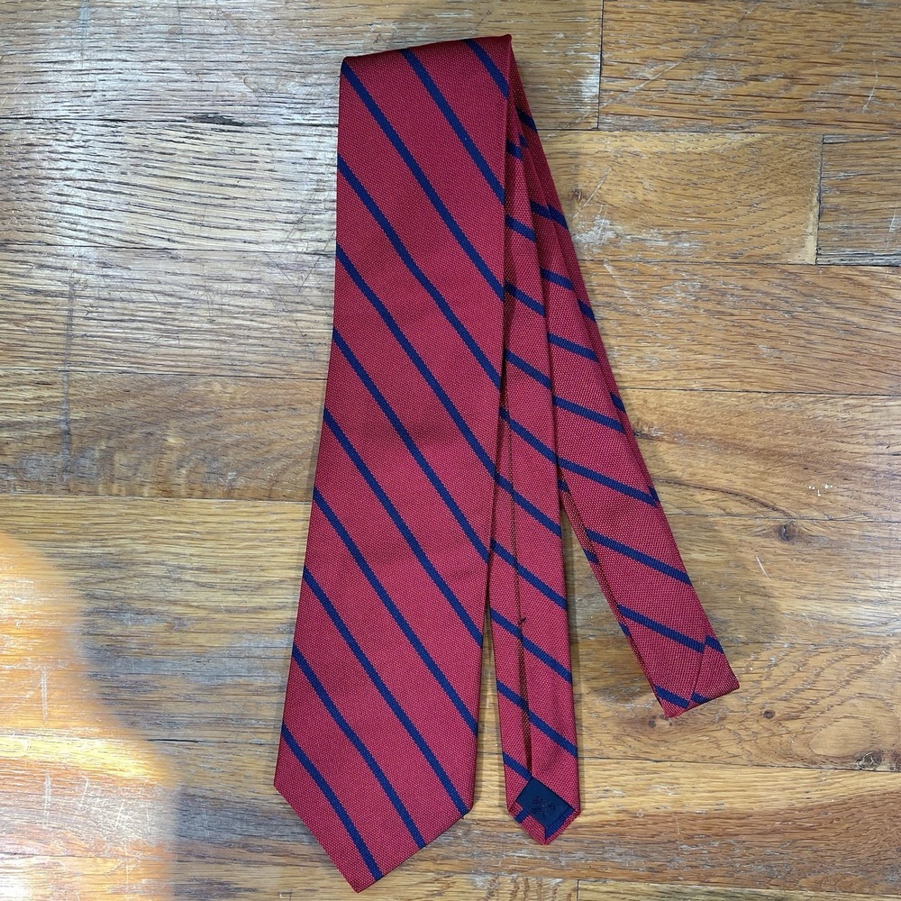 Brooks Brothers Silk Tie Red Navy Stripes Made In USA College University Classic
